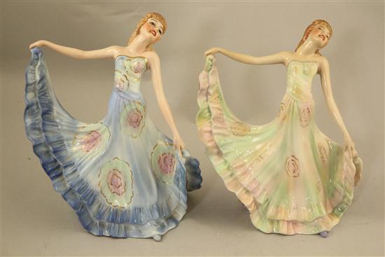 Two rare Wade Art Deco underglaze porcelain figures of Iris, c.1940, 17.5cm and 18cm